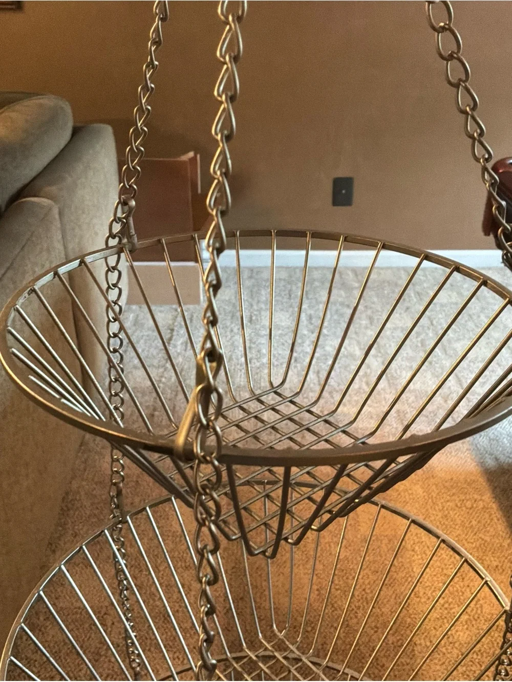 Hanging Sliver Wire Basket Cottagecore Farmhouse Kitchen Storage-Three Tiered